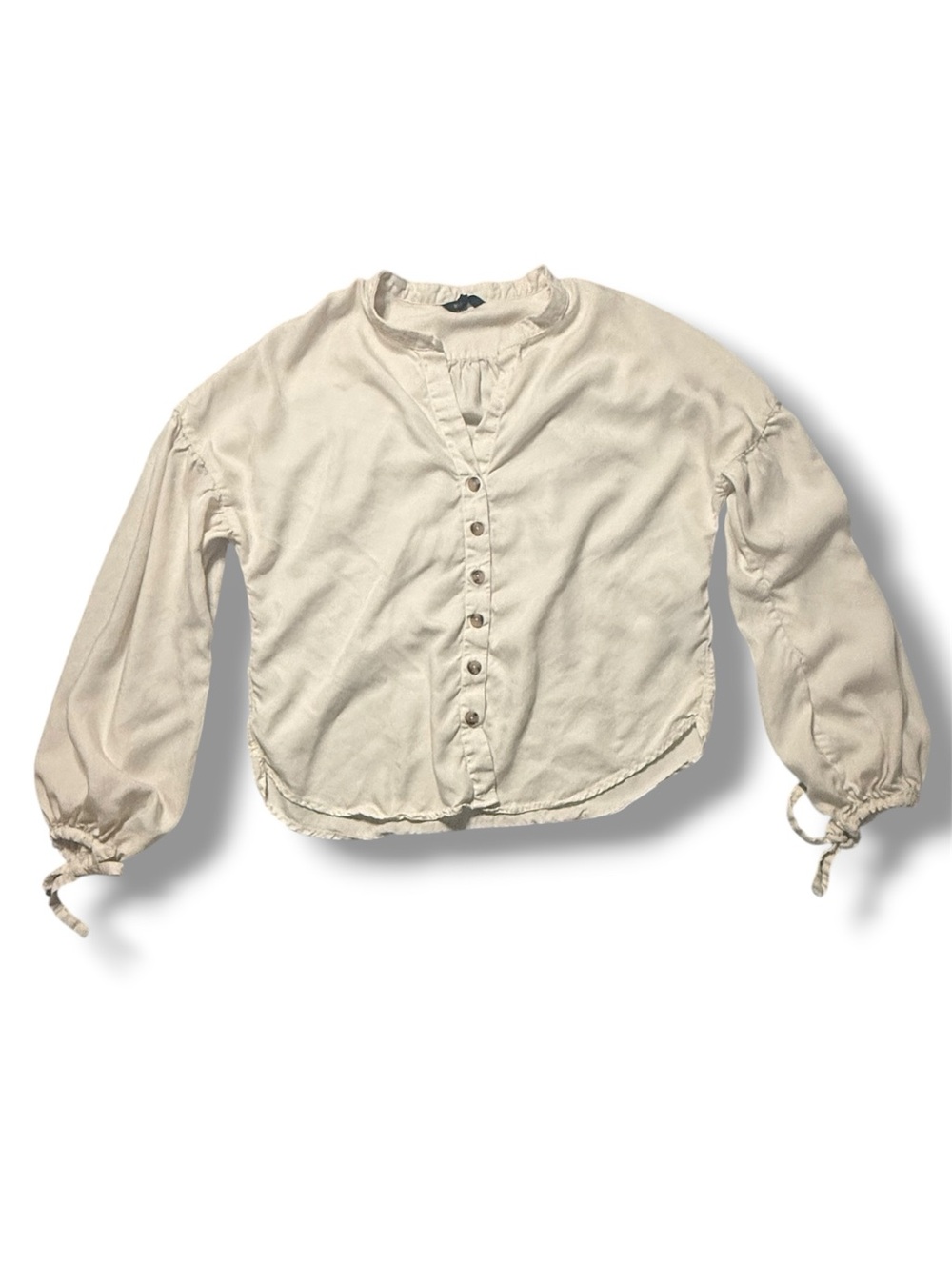 RW&CO. Cream Balloon Sleeve Blouse V-Neck Button Up Boho Casual Top Size Medium
